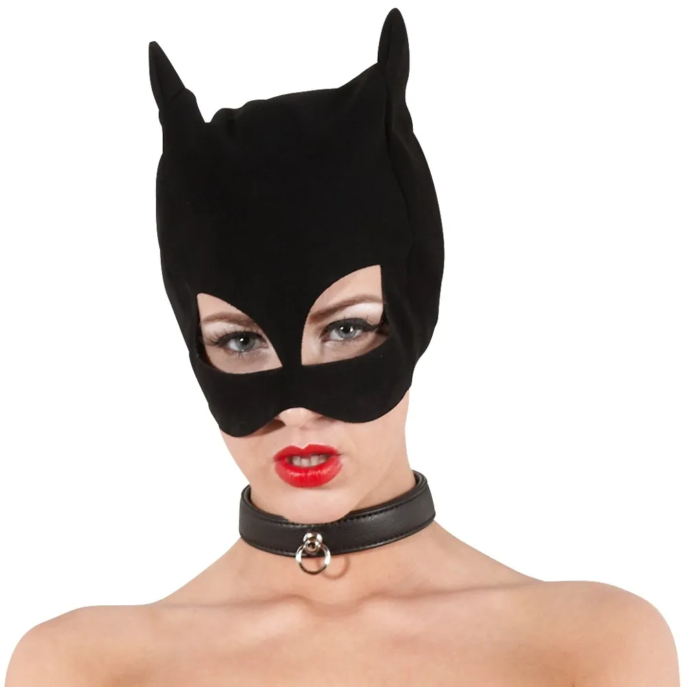 Kočičí maska Bad Kitty ve vzhledu nubuku, otvory pro oči a ústa, černá - obrázek 3