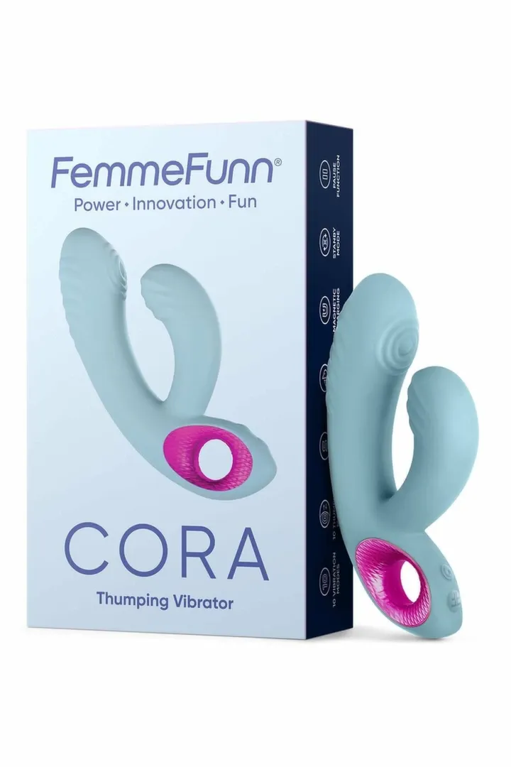 Rabbit vibrátor s ťukáním FemmeFunn Cora, světle modrý, 20 režimů - obrázek 5