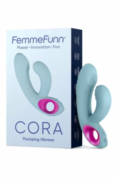 Rabbit vibrátor s ťukáním FemmeFunn Cora, světle modrý, 20 režimů - obrázek 5