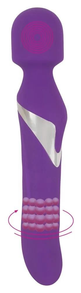 Oboustranný vibrátor Javida Wand & Pearl, masážní hlavice a rotační perličky, 24 cm - obrázek 2