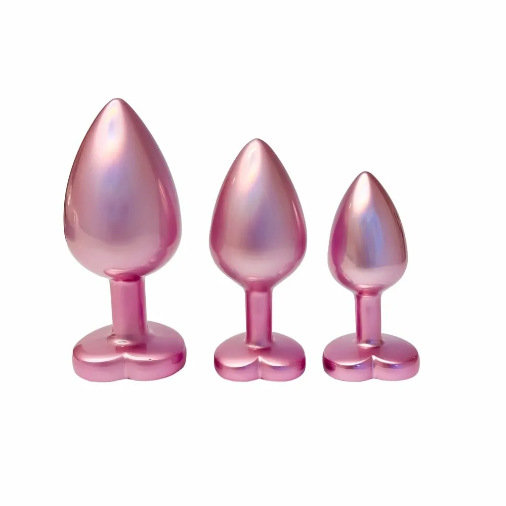 Sada análních kolíků GLEAMING LOVE Pearl Pink se srdíčkovým kamínkem, 3 velikosti, růžová - obrázek 2