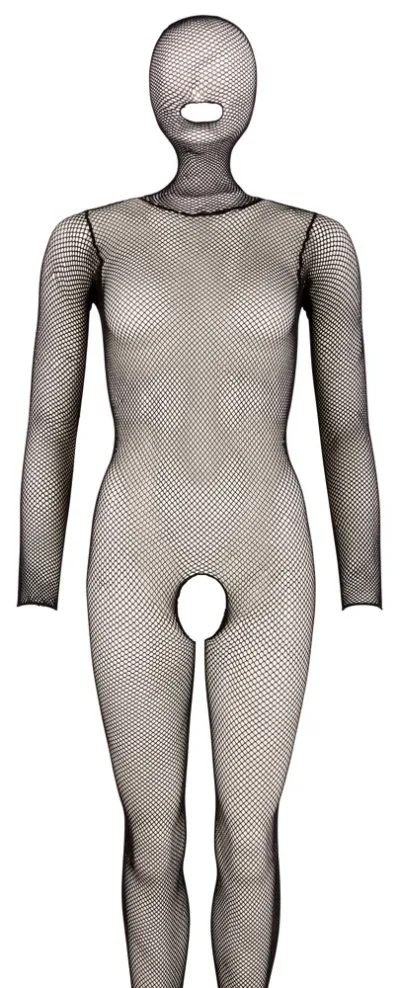 Síťový catsuit Black Level s maskou a otevřeným rozkrokem, černý, S-L - obrázek 6