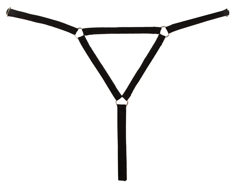 Tanga s otevřeným rozkrokem Cottelli LINGERIE s kamínky, nastavitelná, černá, S-L - obrázek 7