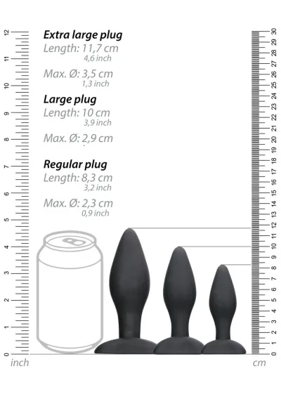 Sada análních kolíků Ouch! Apex, silikon, černá, 3 velikosti - obrázek 6
