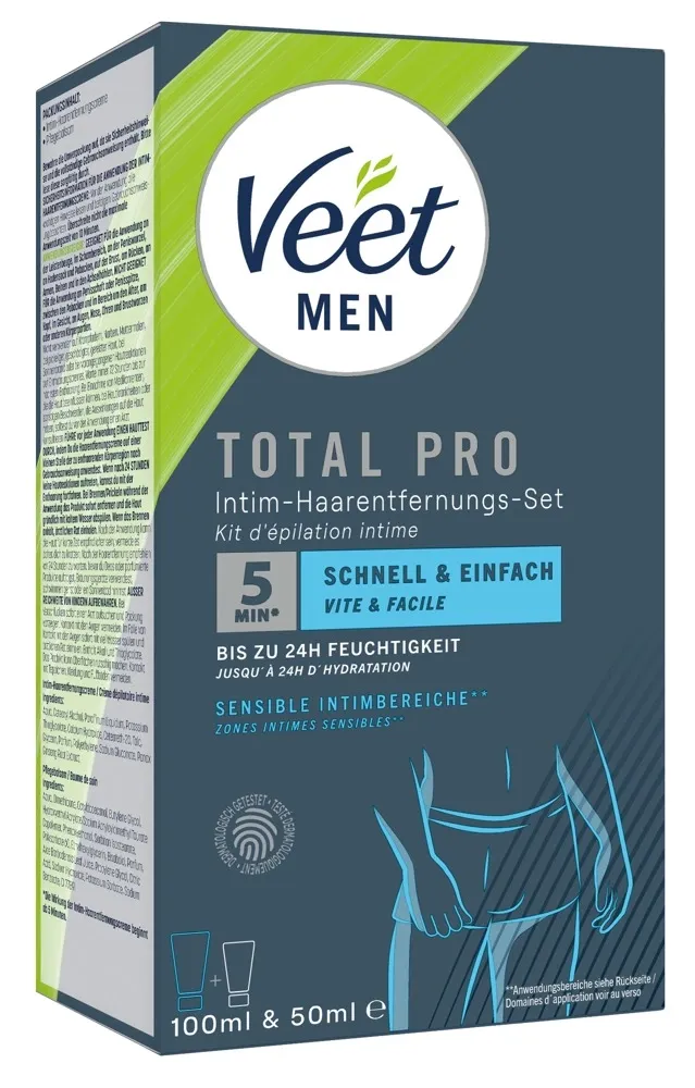 Sada pro depilaci intimních partií Veet Men TOTAL PRO s aloe vera, 2 ks