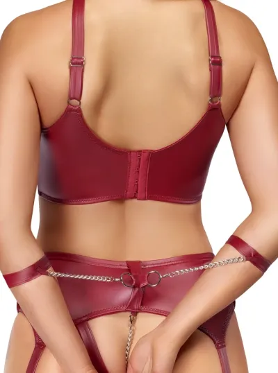 Bondage komplet prádla Cottelli s pouty, tmavě červený matný, M - obrázek 8