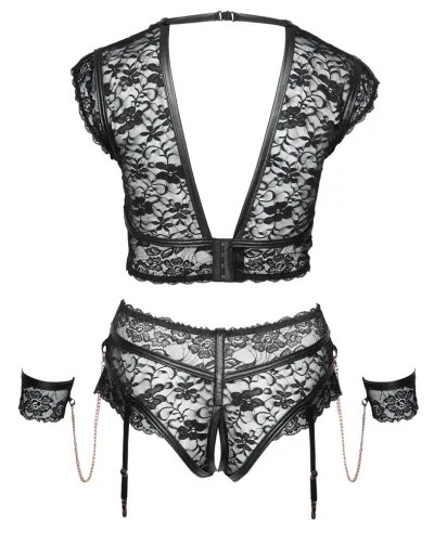 Krajkový komplet Cottelli Bondage s pouty, kalhotky s otevřeným rozkrokem, černý, 4XL - obrázek 7