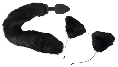 Sada pro pet play Bad Kitty, anální kolík s kočičím ocasem a čelenka s oušky, černá - obrázek 2