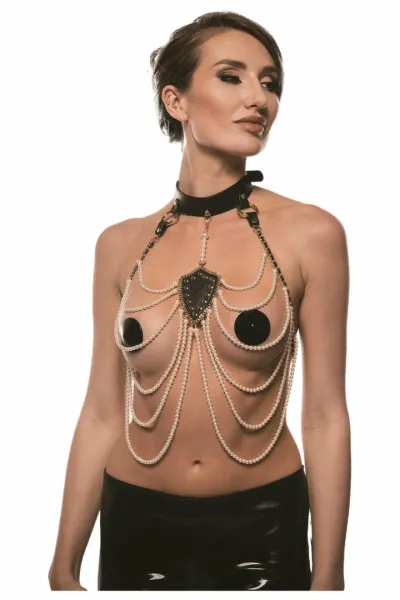 Obojek Guilty Pleasure Pearl Pleasure Collar, veganská kůže, umělé perly - obrázek 2