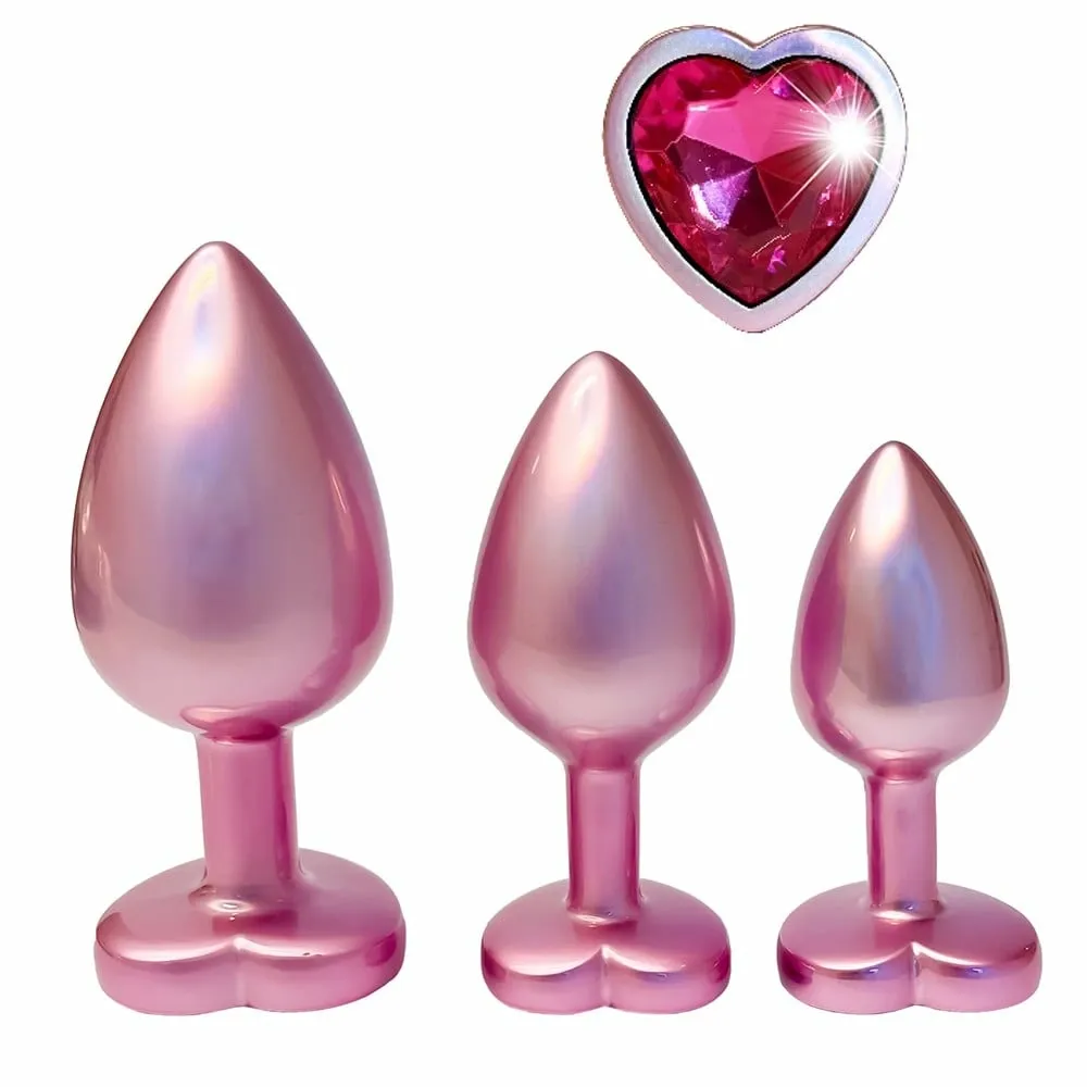 Sada análních kolíků GLEAMING LOVE Pearl Pink se srdíčkovým kamínkem, 3 velikosti, růžová - obrázek 3
