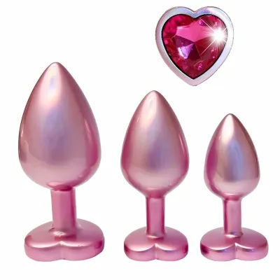 Sada análních kolíků GLEAMING LOVE Pearl Pink se srdíčkovým kamínkem, 3 velikosti, růžová - obrázek 3