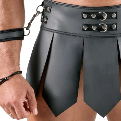 Gladiátorský set Svenjoyment Bondage, sukně, postroj na hrudník a pouta, černý, XL - obrázek 6