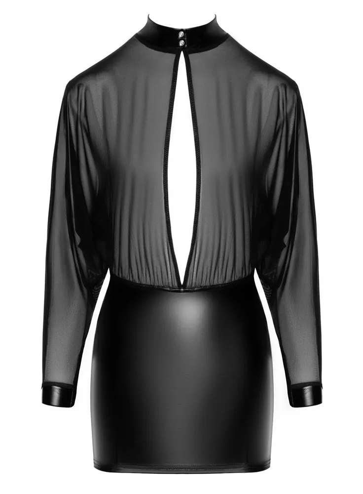Mini šaty Noir Handmade Orgia, tyl a powerwetlook, černé, L - obrázek 6