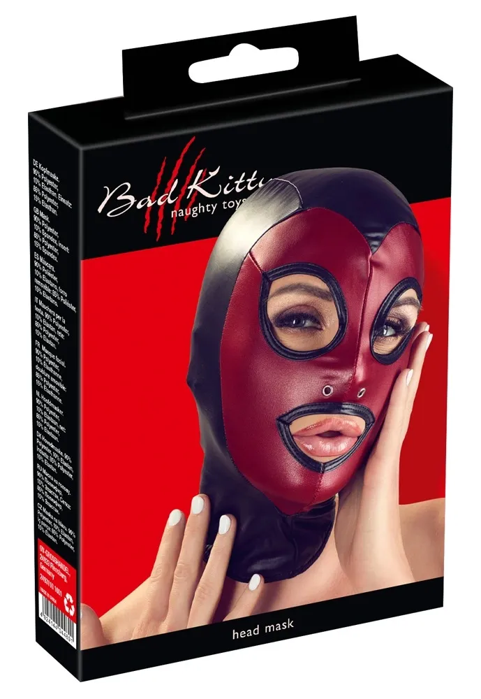 Elastická maska na hlavu Bad Kitty, černo-červená, unisex, univerzální velikost