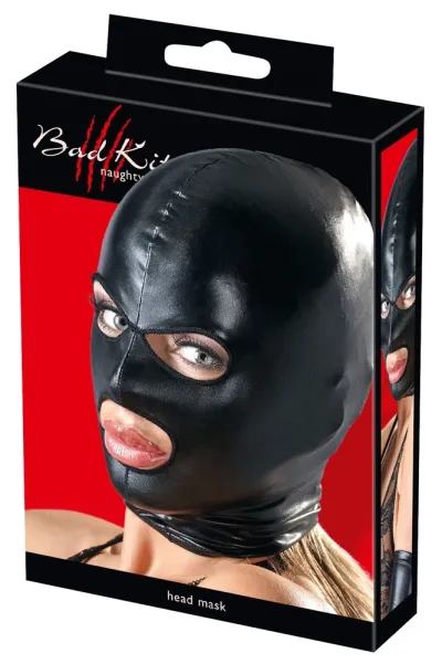 Lesklá maska na hlavu Cottelli Collection, wet look, černá, s otvory pro oči a ústa - obrázek 7
