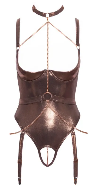 Body Abierta Fina s polokošíčky a řetízky, otevřený rozkrok, bronzovo-zlaté, S - obrázek 8