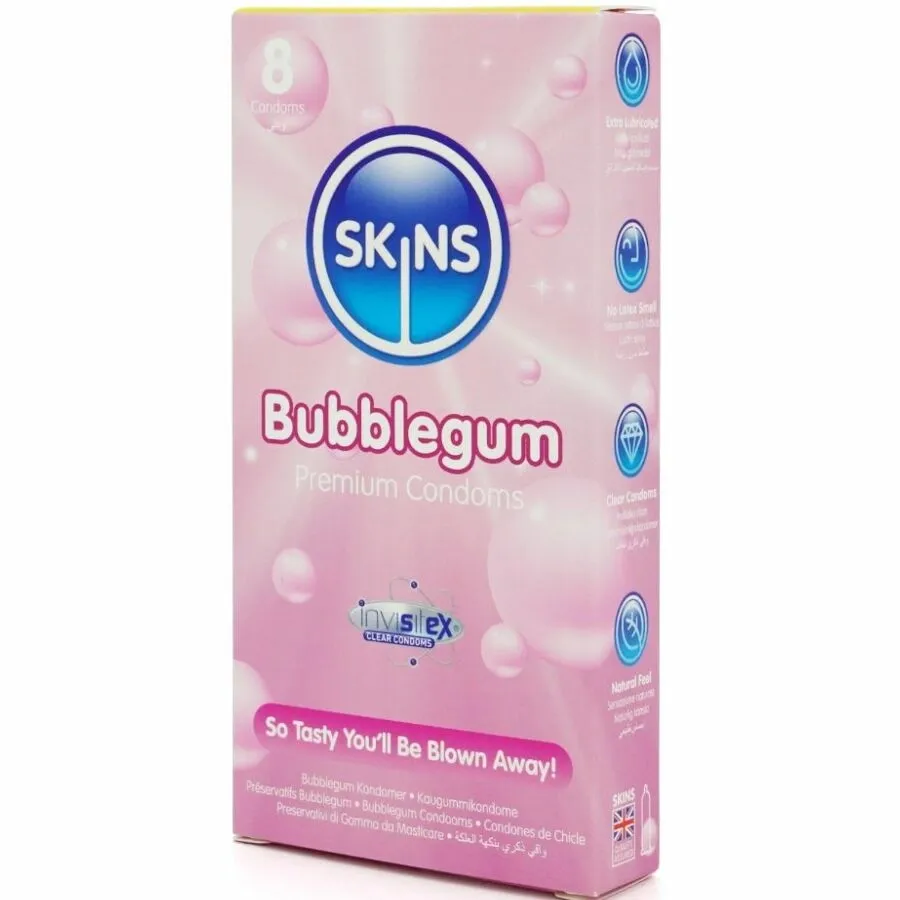 Kondomy Skins Bubblegum s příchutí žvýkačky, 8 ks - obrázek 2