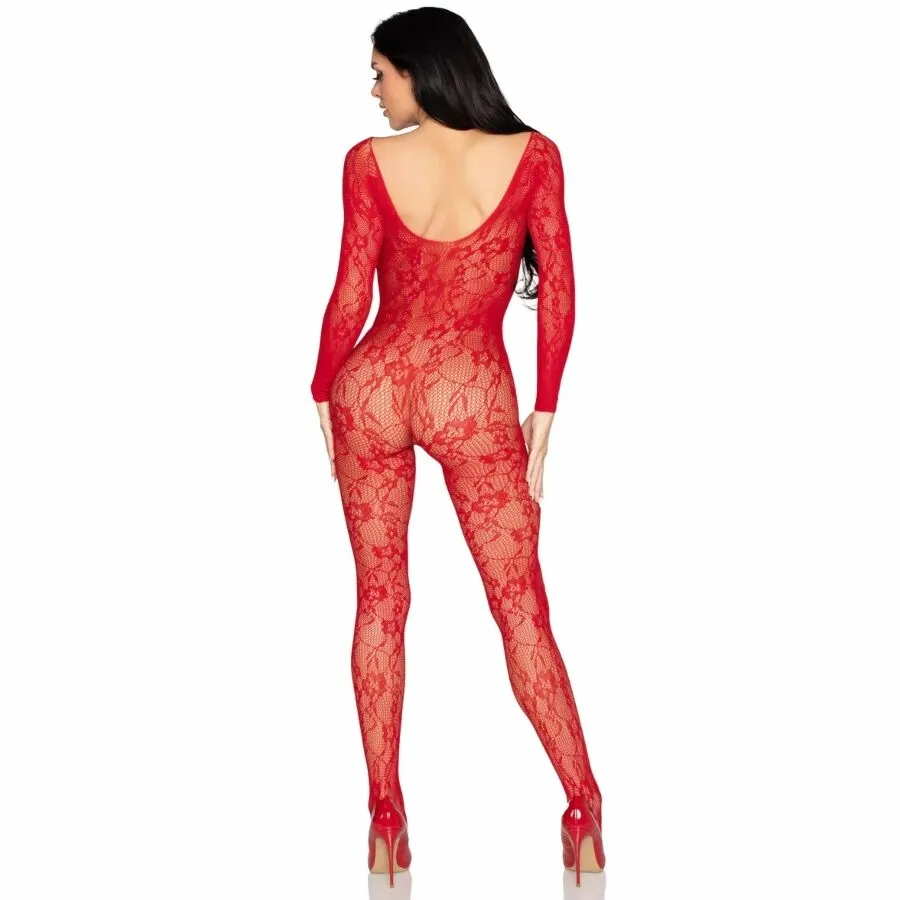 Krajkový bodystocking Leg Avenue 89366, červený, univerzální velikost - obrázek 3