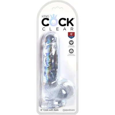 Průhledné realistické dildo King Cock Clear s varlaty a přísavkou, 13,5 cm - obrázek 5