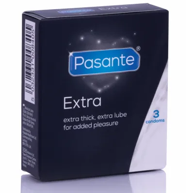 Extra silné kondomy Pasante Extra s lubrikací navíc, 3 ks