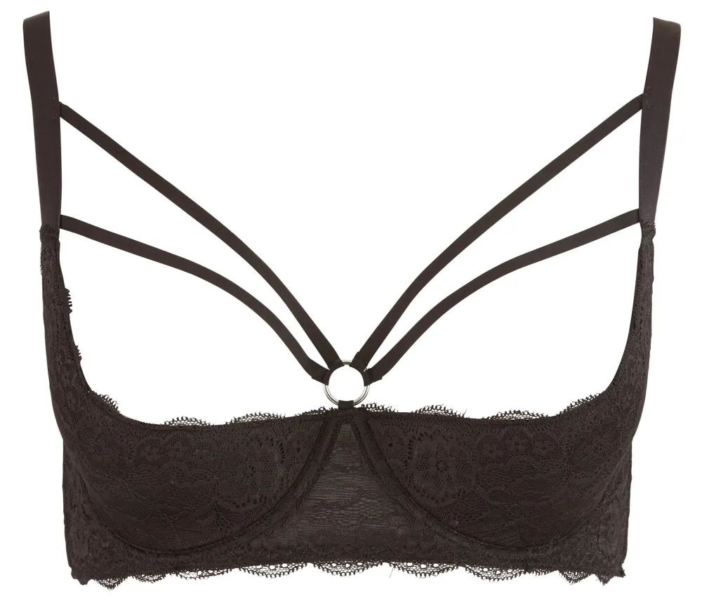 Krajková otevřená podprsenka s ozdobným kroužkem Cottelli Collection, černá, 85D - obrázek 4