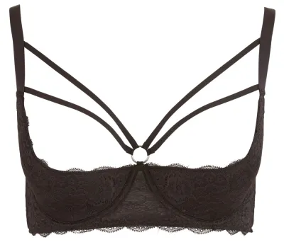 Krajková otevřená podprsenka s ozdobným kroužkem Cottelli Collection, černá, 85D - obrázek 4