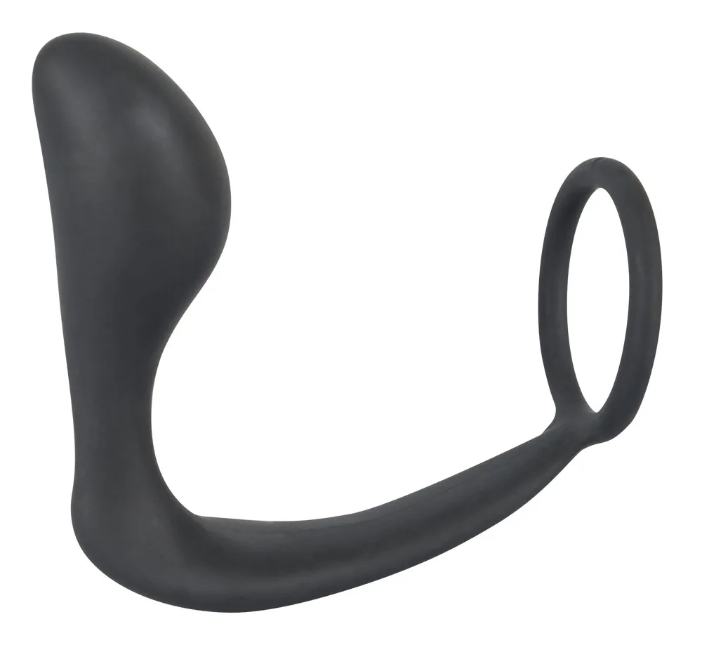 Erekční kroužek s análním kolíkem Black Velvets Duo System, silikon, černý - obrázek 4