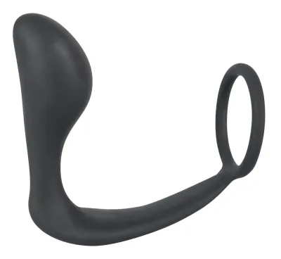Erekční kroužek s análním kolíkem Black Velvets Duo System, silikon, černý - obrázek 4