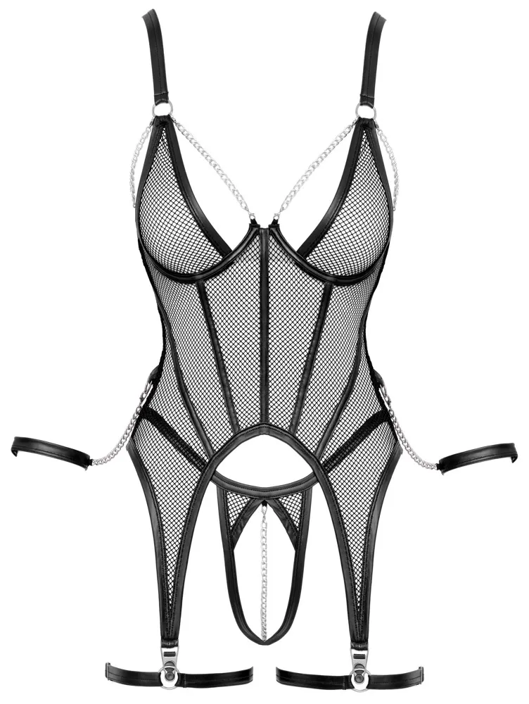 Komplet Cottelli Bondage, korzet, tanga s otevřeným rozkrokem a pouta, černý, S - obrázek 7
