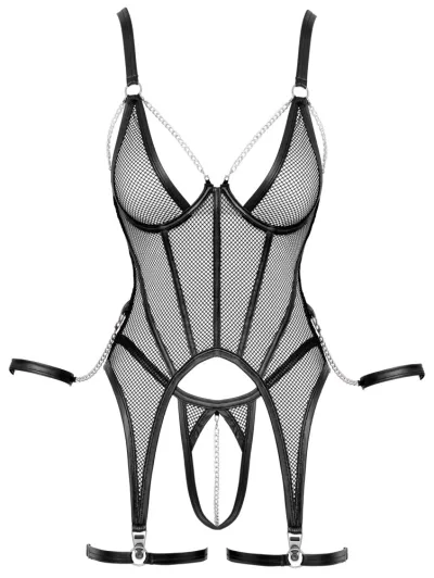 Komplet Cottelli Bondage, korzet, tanga s otevřeným rozkrokem a pouta, černý, S - obrázek 7