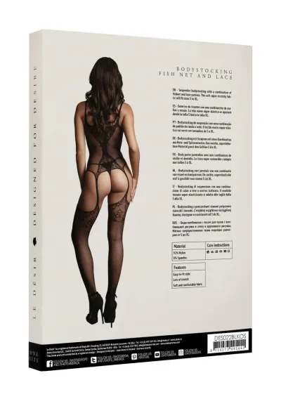 Síťovaný bodystocking Obsessive F206 s krajkovým vzorem, S-XL, černý - obrázek 6