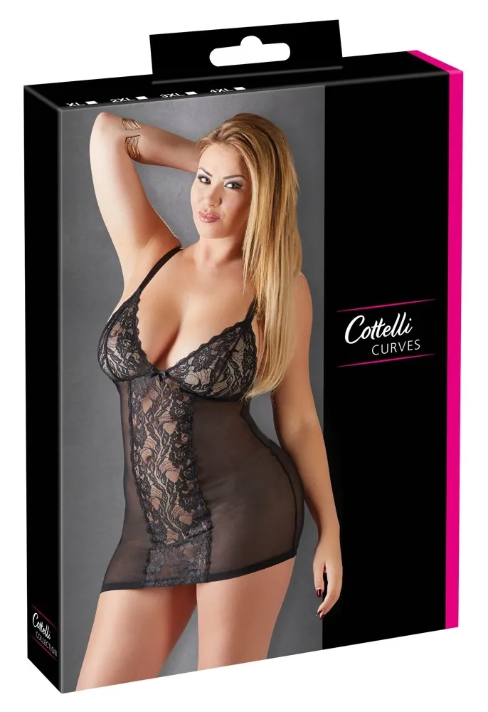 Krajková košilka Cottelli Collection Curvy s nastavitelnými ramínky, černá, 4XL
