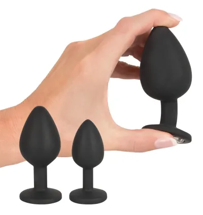 Anální sada Black Velvets, klystýr a 3 anální kolíky se šperkem, silikon - obrázek 5