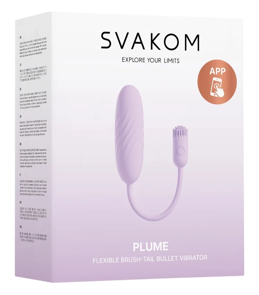 Vibrační vajíčko Svakom Plume s ohebným štětečkem, ovládání aplikací, šeříkové