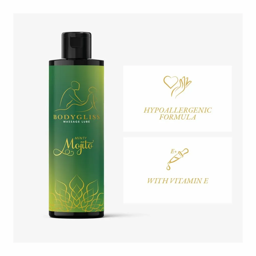 Masážní a lubrikační olej BodyGliss Minty Mojito, na silikonové bázi, 150 ml - obrázek 7