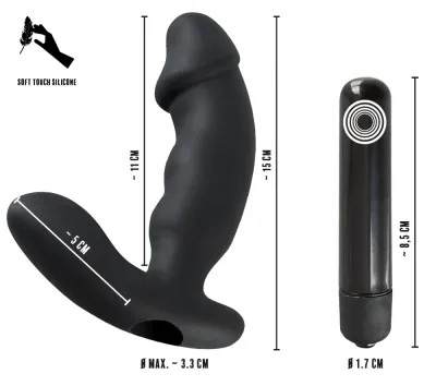 Vibrační stimulátor prostaty Rebel se stimulátorem hráze, silikonový, černý, 15 cm - obrázek 5