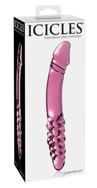 Oboustranné skleněné dildo Icicles No. 57, růžové