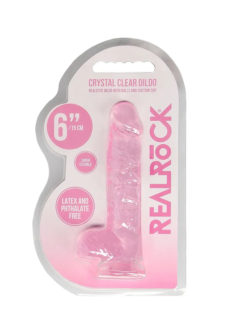 Realistické dildo s přísavkou RealRock Crystal Clear 6", průhledné - obrázek 8