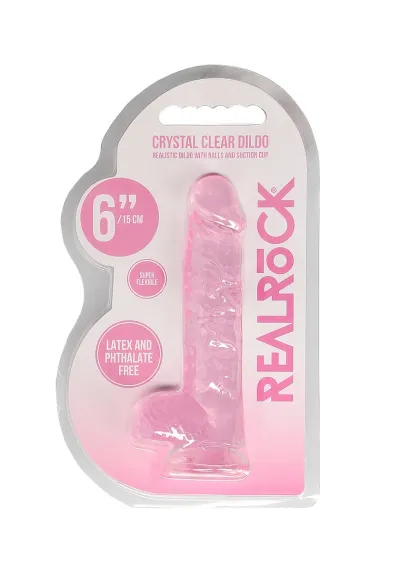 Realistické dildo s přísavkou RealRock Crystal Clear 6", průhledné - obrázek 8