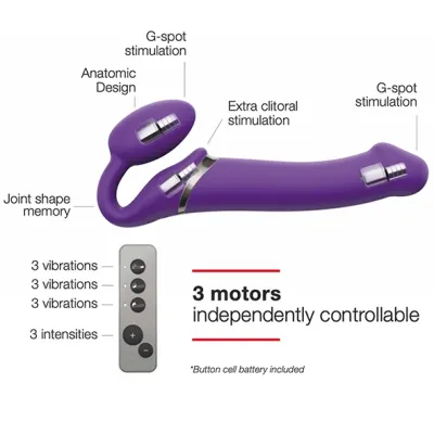Vibrační strap-on Strap-On-Me Vibrating Bendable System M s ovladačem, fialový - obrázek 7
