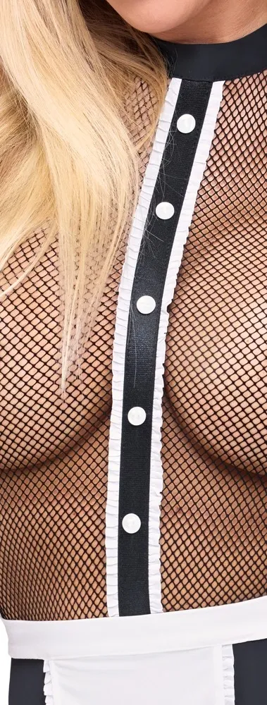 Body pokojské Cottelli COSTUMES Maid Body s podvazky a zástěrkou, černobílé, S - obrázek 6