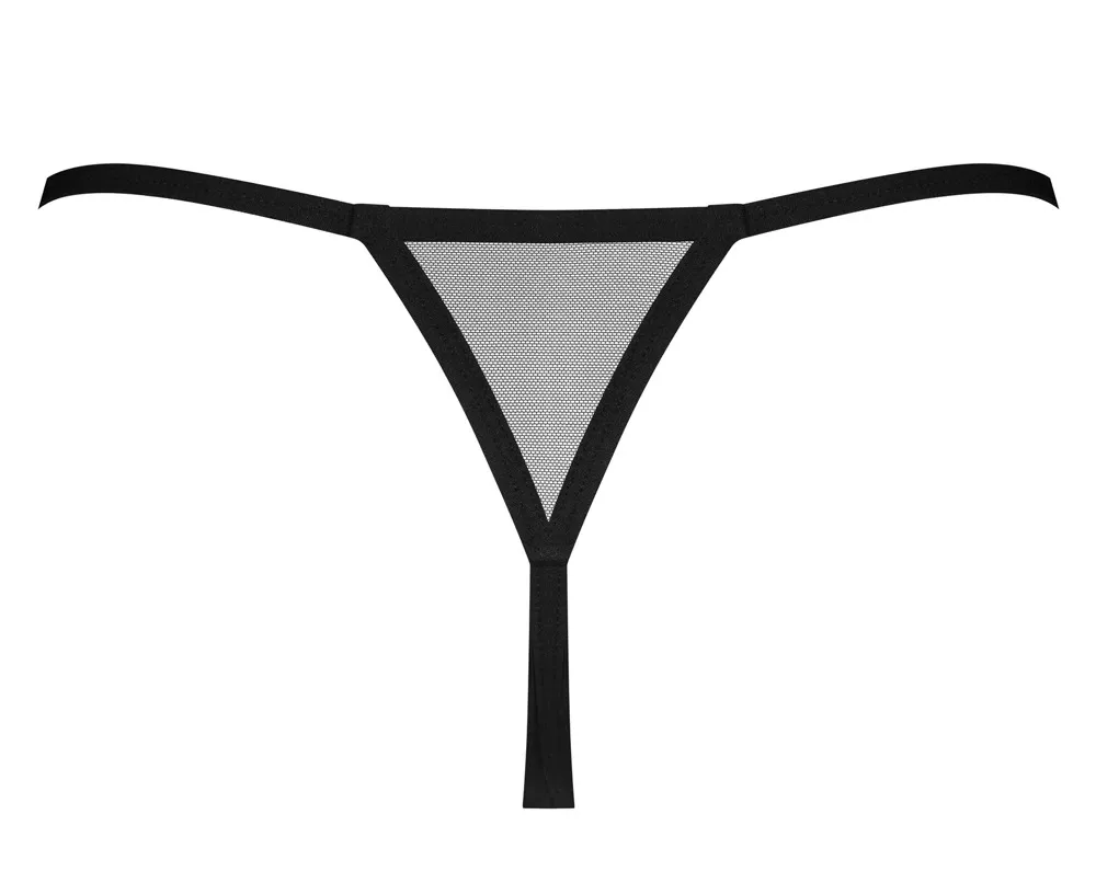 Průsvitná tanga Obsessive Novenes s otevřeným rozkrokem, černá, XL/2XL - obrázek 5