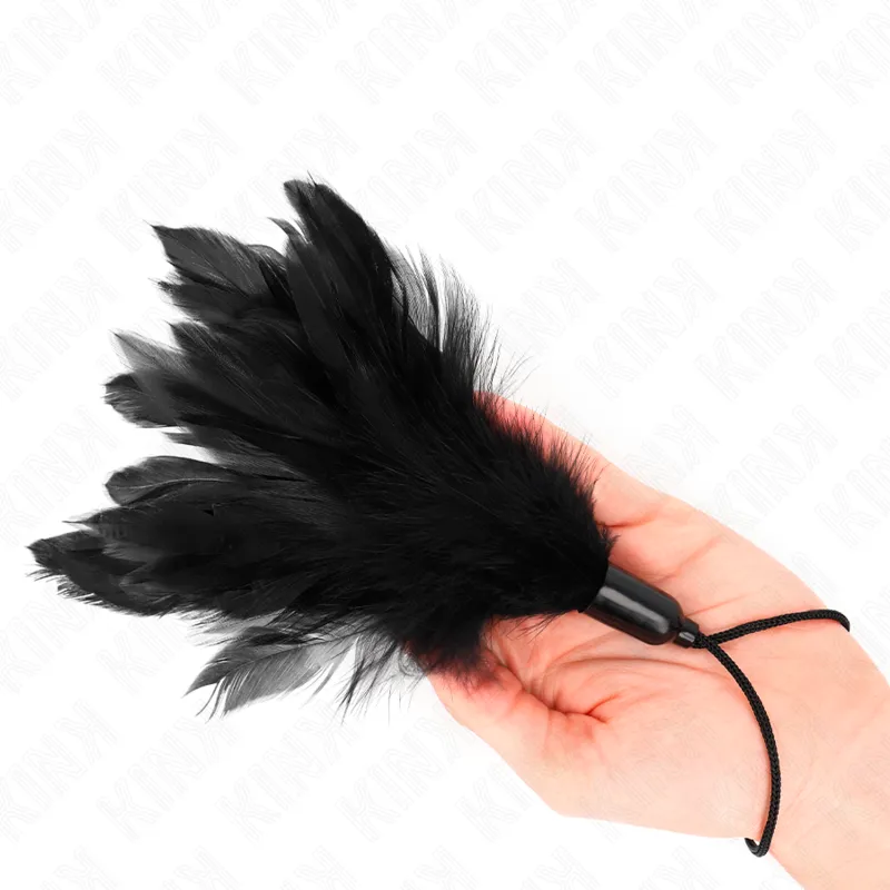 Lechtátko z peří s provazovou rukojetí KINK, černo-červené, 15 cm