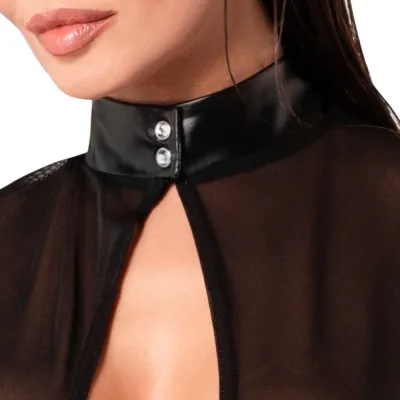 Mini šaty Noir Handmade Orgia, tyl a powerwetlook, černé, L - obrázek 5