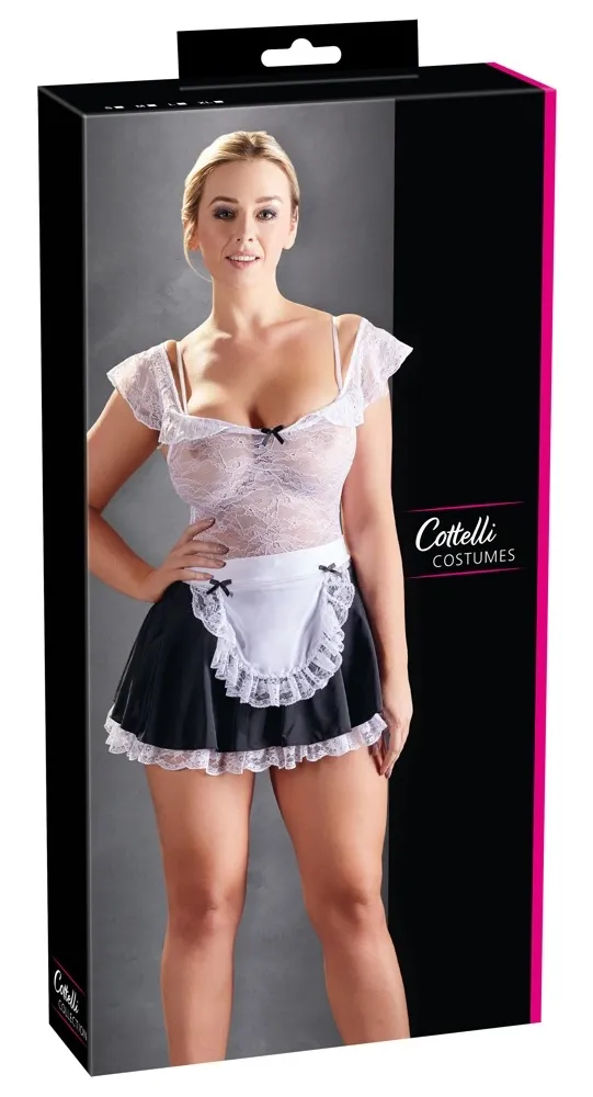 Kostým pokojské Cottelli Collection Maid, šaty s krajkou a zástěrou, M
