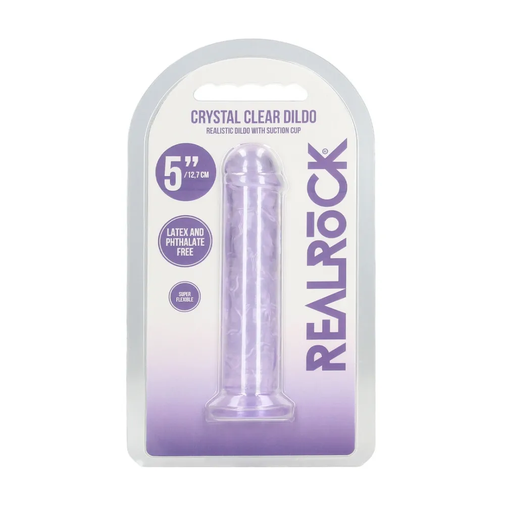 Průhledné fialové dildo RealRock Crystal Clear s přísavkou, 12,7 cm - obrázek 2