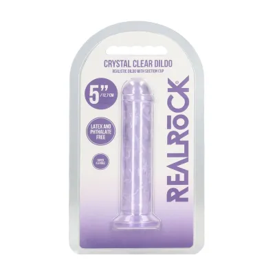 Průhledné fialové dildo RealRock Crystal Clear s přísavkou, 12,7 cm - obrázek 2