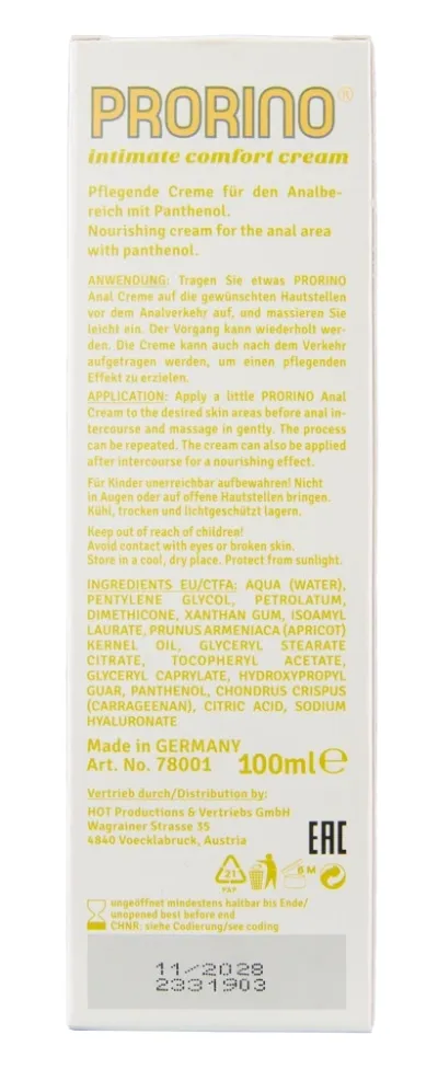 Anální krém PRORINO Intimate Comfort Cream Anal Care s panthenolem, 100 ml - obrázek 4