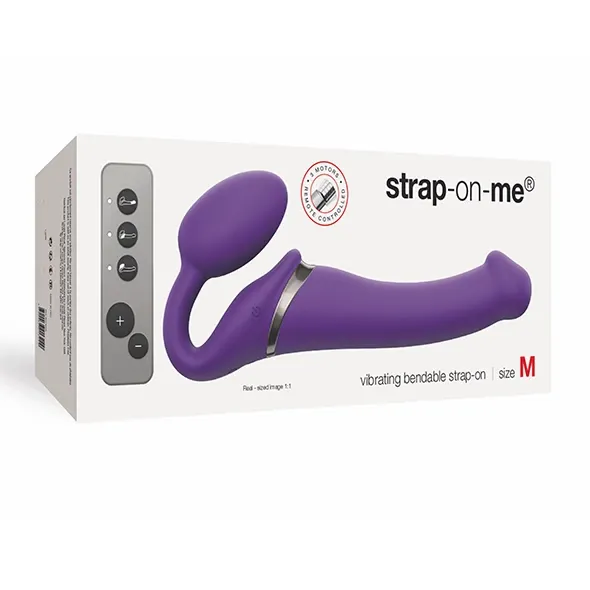 Vibrační strap-on Strap-On-Me Vibrating Bendable System M s ovladačem, fialový - obrázek 4