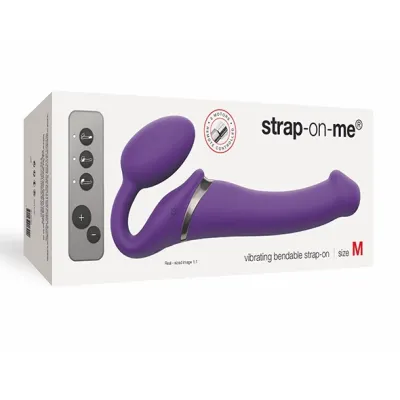 Vibrační strap-on Strap-On-Me Vibrating Bendable System M s ovladačem, fialový - obrázek 4